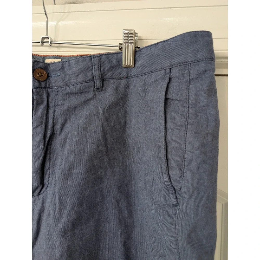 Faherty Men Blue Linen Organic Cotton Blend Flat Front Shorts Size 36 beachy